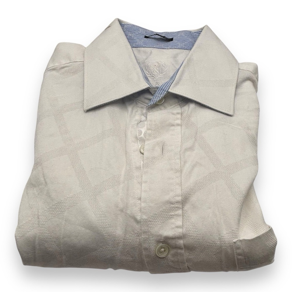 Bugatchi Uomo Shaped Fit White Embroidered Long Sleeve Button Up Classic Fit